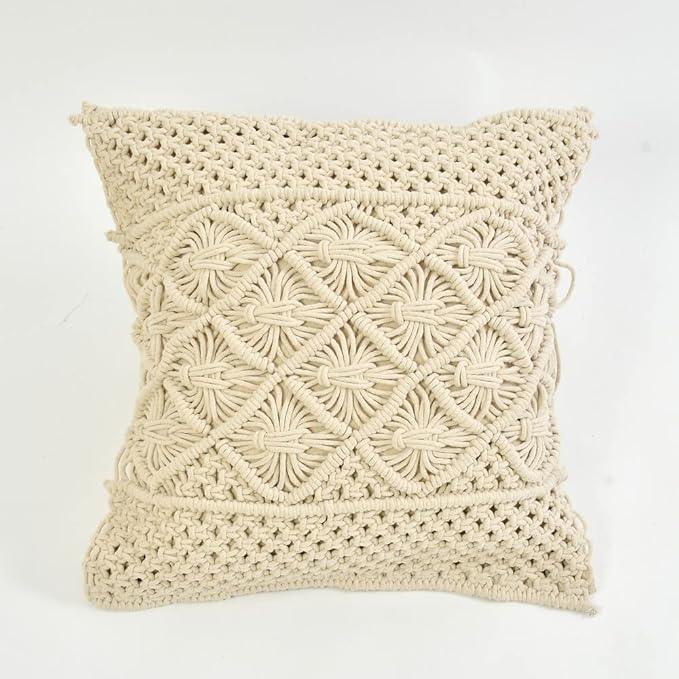 HandWoven Cotton Macrame Pillow Cushion Cover with Side Tassels