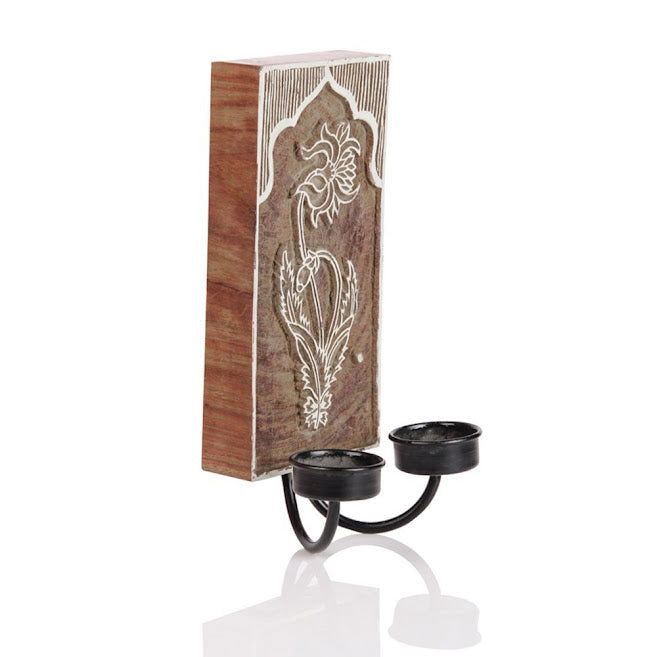 Hand Carved Wall Wooden Tealight Holder - ArtyCraftz.com