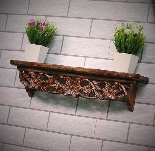 Hand Carved Wood Wall Decor Shelf