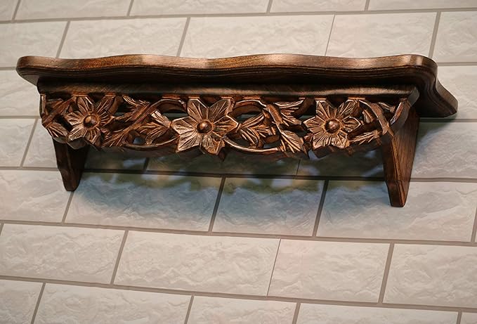 Hand Carved Wood Wall Decor Shelf