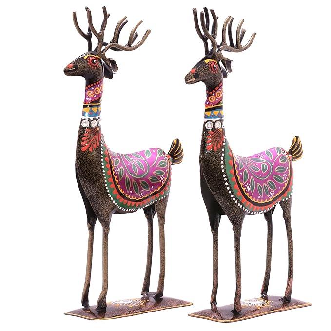 Hand Painted Deer (Set of 2) Iron Animal Figurine