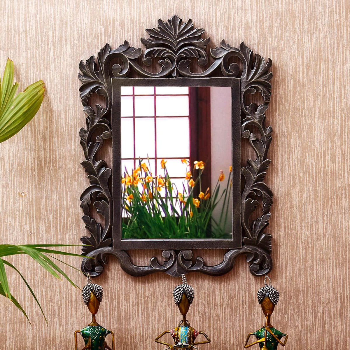 Hand Painted MDF Framed Rectangle Mirror 17 x 22 Inch