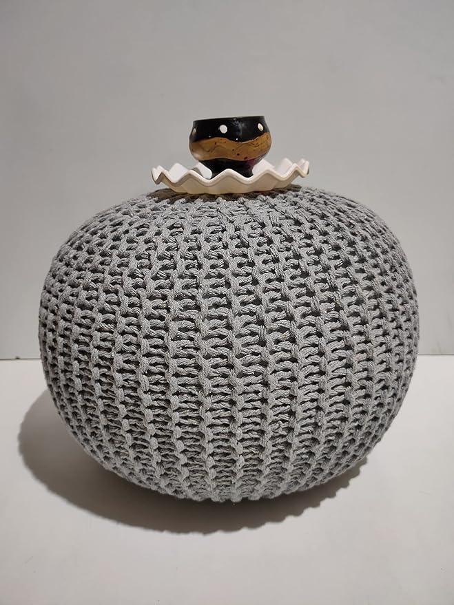 Hand braided Grey Cotton Pouf