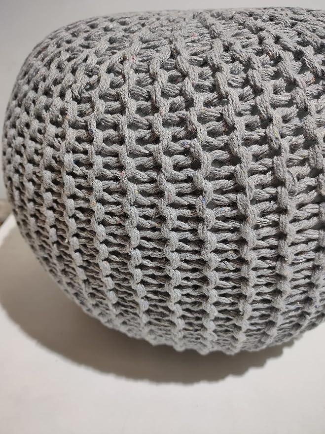 Hand braided Grey Cotton Pouf