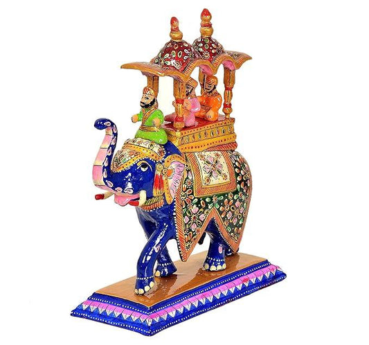 Handcrafted Wooden Elephant with Ambari and Meenakari Work Showpiece-ArtyCraftz.com