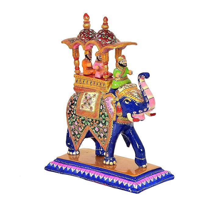 Handcrafted Wooden Elephant with Ambari and Meenakari Work Showpiece-ArtyCraftz.com