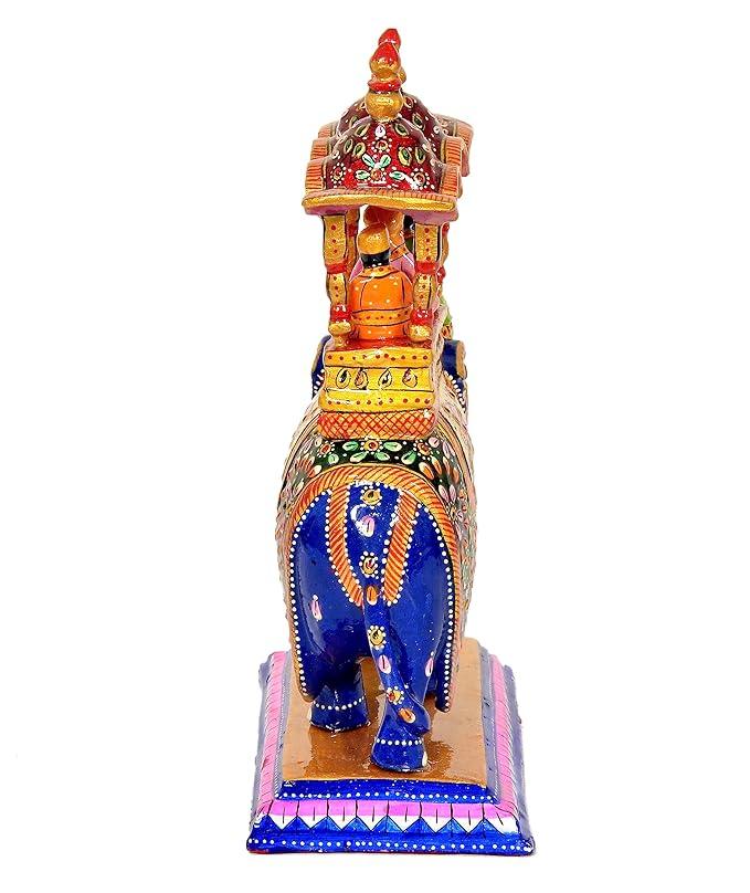 Handcrafted Wooden Elephant with Ambari and Meenakari Work Showpiece-ArtyCraftz.com