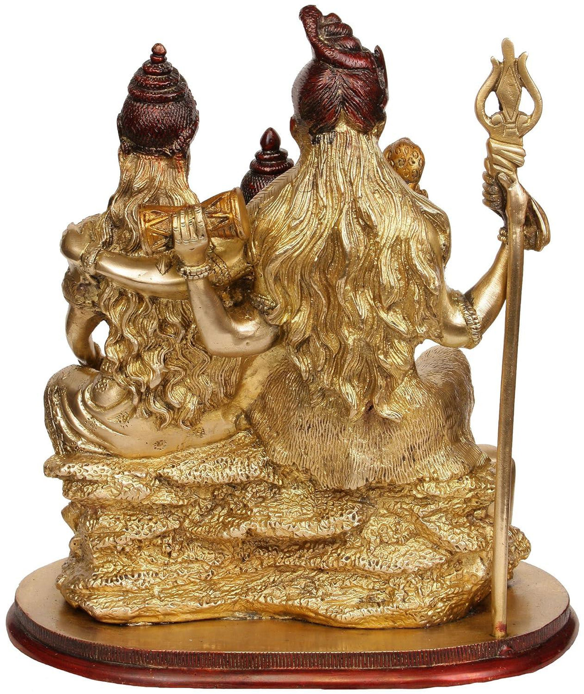 Handcrafted 13.5-inch brass Shiv Parivar idol depicting Lord Shiva, Goddess Parvati and Ganesha seated together on base, two-tone antique gold finish -ArtyCraftz