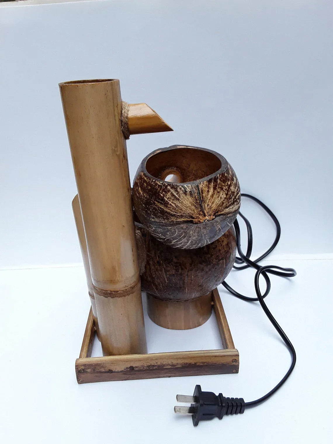 Handcrafted 2 Steps Coconut shell and Bamboo Fountain for Home and Garden Decor - ArtyCraftz.com
