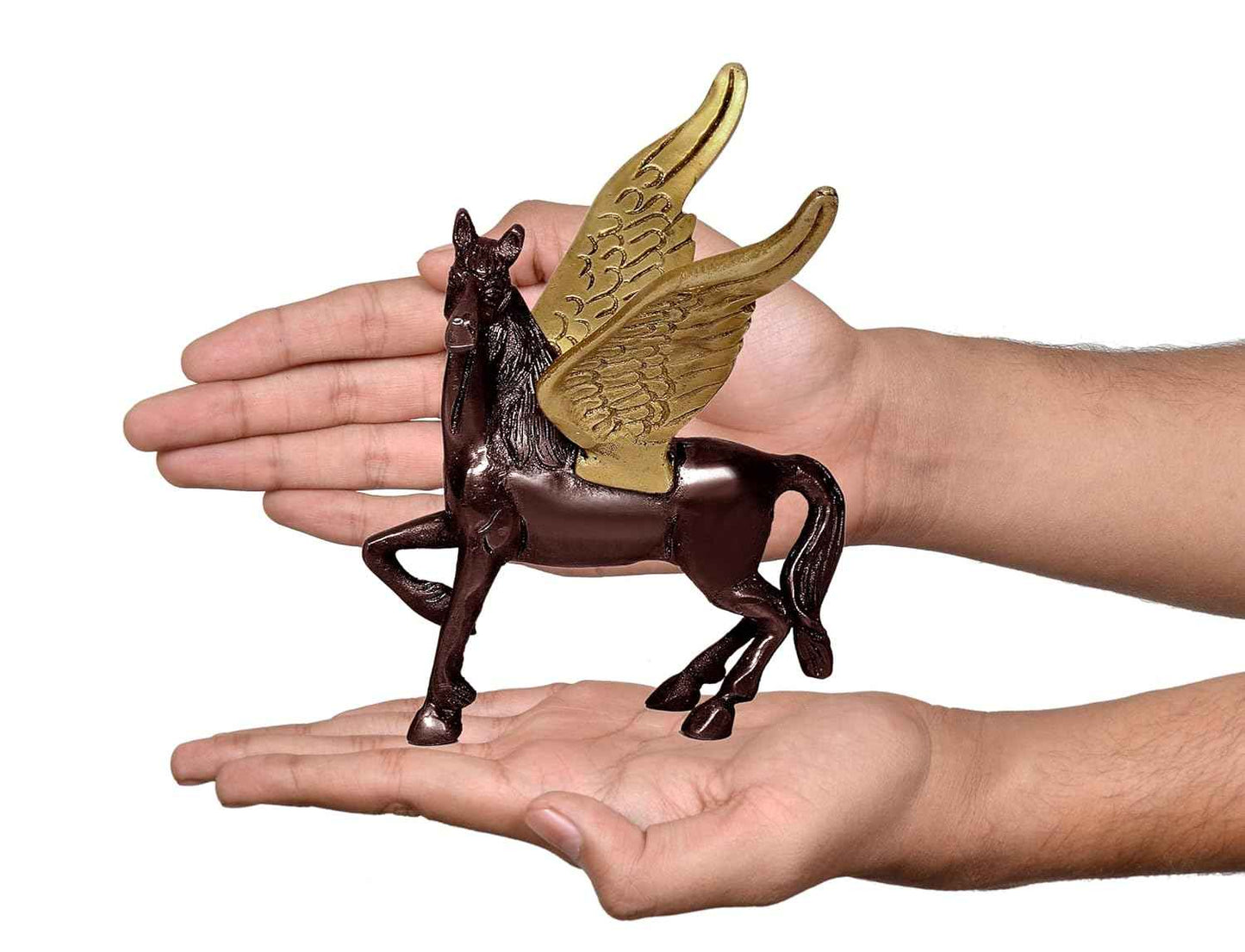 Brass Pegasus Flying Horse Statue 4 Inch Handcrafted Winged Horse Figurine | Available in Antique Gold & Two-Tone Brown Gold