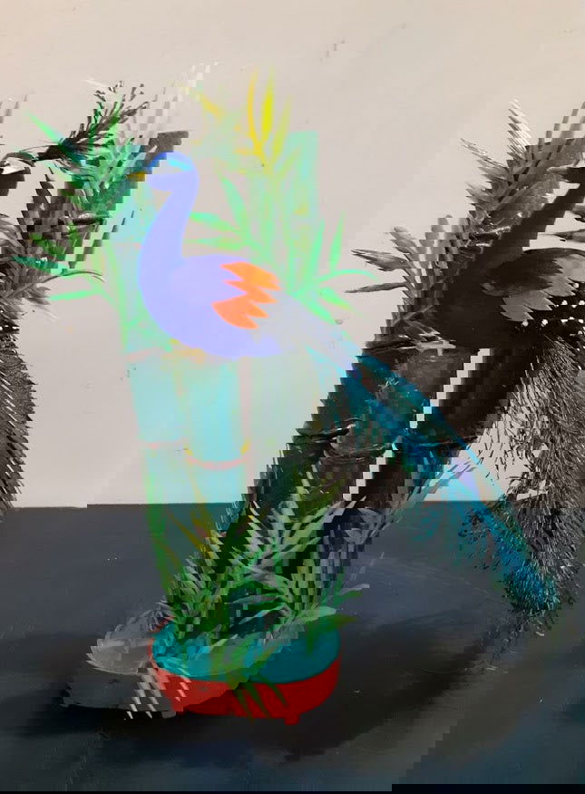 Handcrafted 8 inches Bamboo Baby Peacock Showpiece - ArtyCraftz.com