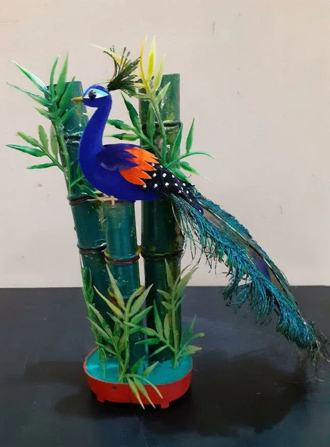 Handcrafted 8 inches Bamboo Baby Peacock Showpiece - ArtyCraftz.com