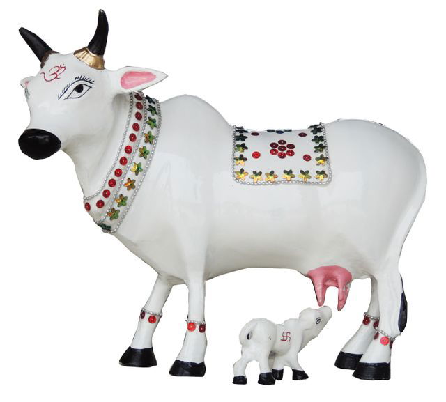 Handcrafted Aluminium Cow and Calf for Pooja 12.5*6*11 Inches - ArtyCraftz.com