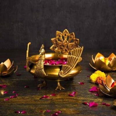 Handcrafted Antique Brass Peacock Urli - ArtyCraftz.com