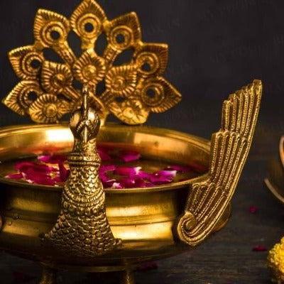Handcrafted Antique Brass Peacock Urli - ArtyCraftz.com