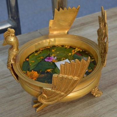 Handcrafted Antique Brass Peacock Urli - ArtyCraftz.com