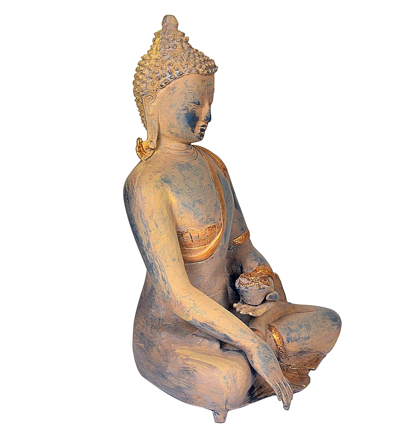 Handcrafted Antique Dual-Tone Brass Buddha Decorative Statue 11 Inch-ArtyCraftz.com