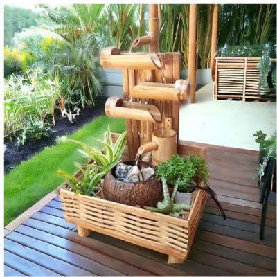 Handcrafted Bamboo Fountain on Bamboo Weaved Holder - ArtyCraftz.com
