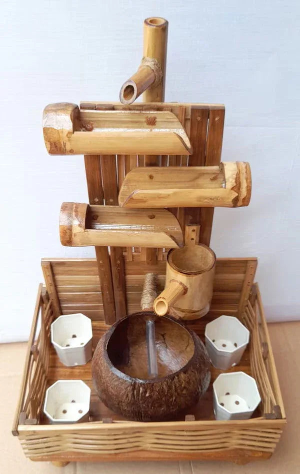 Handcrafted Bamboo Fountain on Bamboo Weaved Holder - ArtyCraftz.com