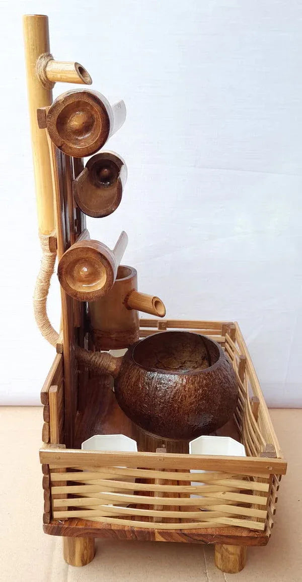 Handcrafted Bamboo Fountain on Bamboo Weaved Holder - ArtyCraftz.com