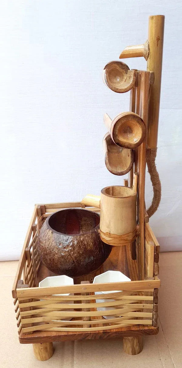 Handcrafted Bamboo Fountain on Bamboo Weaved Holder - ArtyCraftz.com