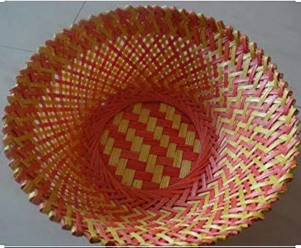 Handcrafted Bamboo Red Colour Baskets 8 Inches - ArtyCraftz.com