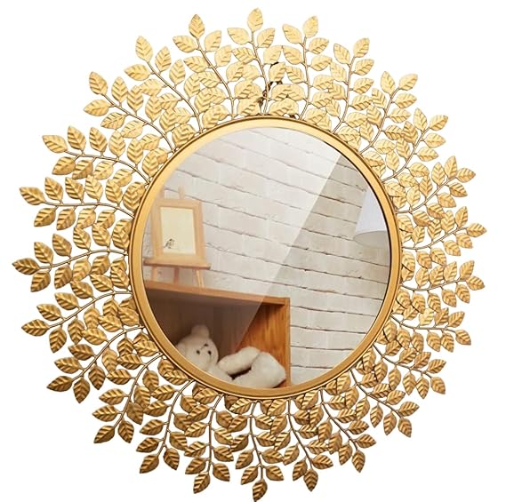 Handcrafted Beautiful Leaf Round Wall Mirror for Home Decor and Gifting 30 Inches
