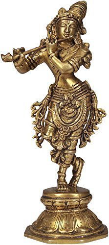 Handcrafted Bhagawan Krishna - Brass Statue, Height 9.4" Inches - ArtyCraftz.com