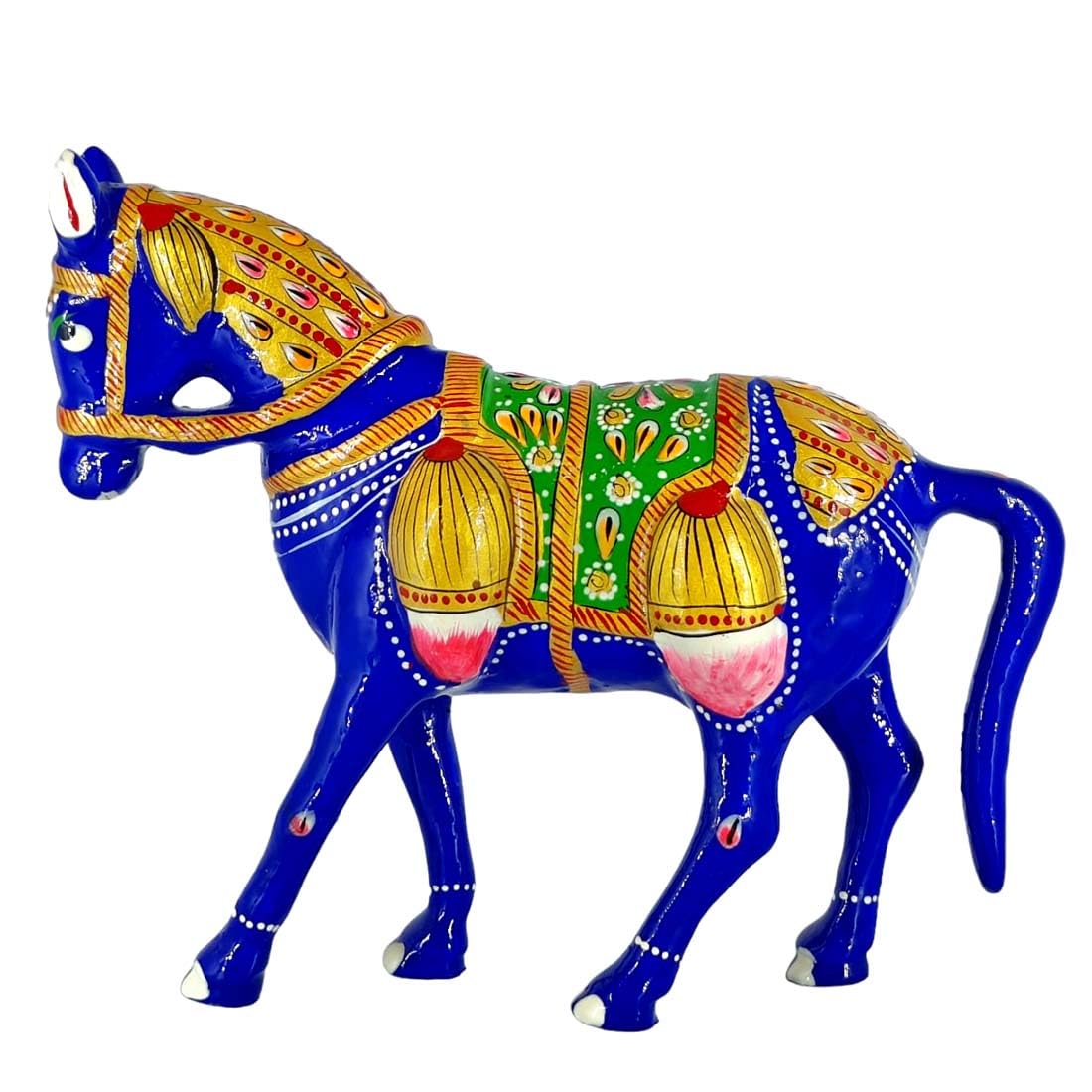 Handcrafted Blue Metal Horse Showpiece – Rajasthani Painted Decor-ArtyCraftz.com