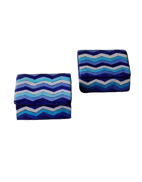 Handcrafted Blue Pottery Square Storage Box-ArtyCraftz.com
