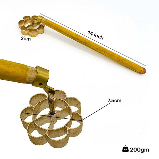 Handcrafted Brass Achappam Maker Mould with Wooden Handle - ArtyCraftz.com