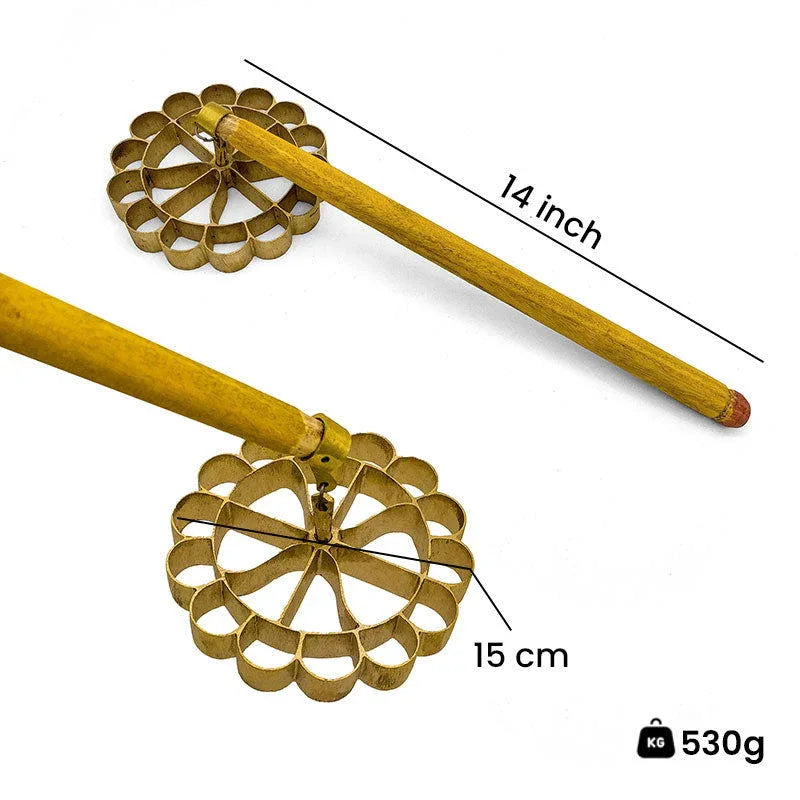 Handcrafted Brass Achappam Maker Mould with Wooden Handle - ArtyCraftz.com