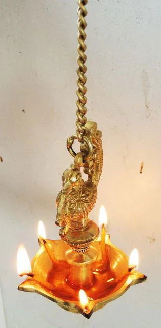 Handcrafted Brass Bird Hanging Diya Five side lamp Chain Decor - ArtyCraftz.com