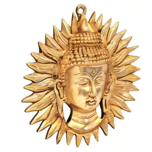 Handcrafted Brass Buddha Face Wall Hanging with Sun Aura-ArtyCraftz.com