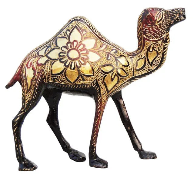 Handcrafted Brass Camel Showpiece – Floral Engraved Decorative Figurine