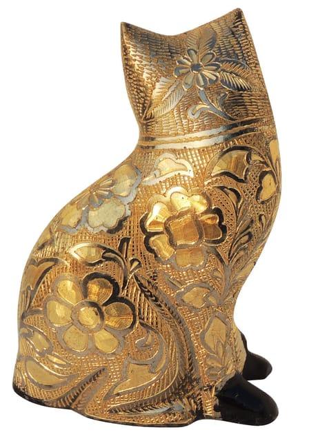 Handcrafted Brass Cat Showpiece Floral Engraved Decorative Figurine - ArtyCraftz.com