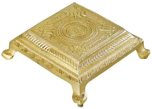 Handcrafted Brass Chowki for Pooja 4*4*1.5 Inches - ArtyCraftz.com