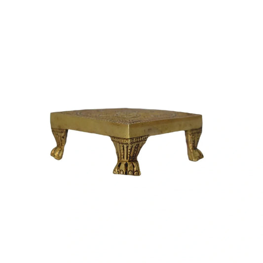 Handcrafted Brass Chowki for Pooja and Home Decor 4*4*1.5 Inches - ArtyCraftz.com