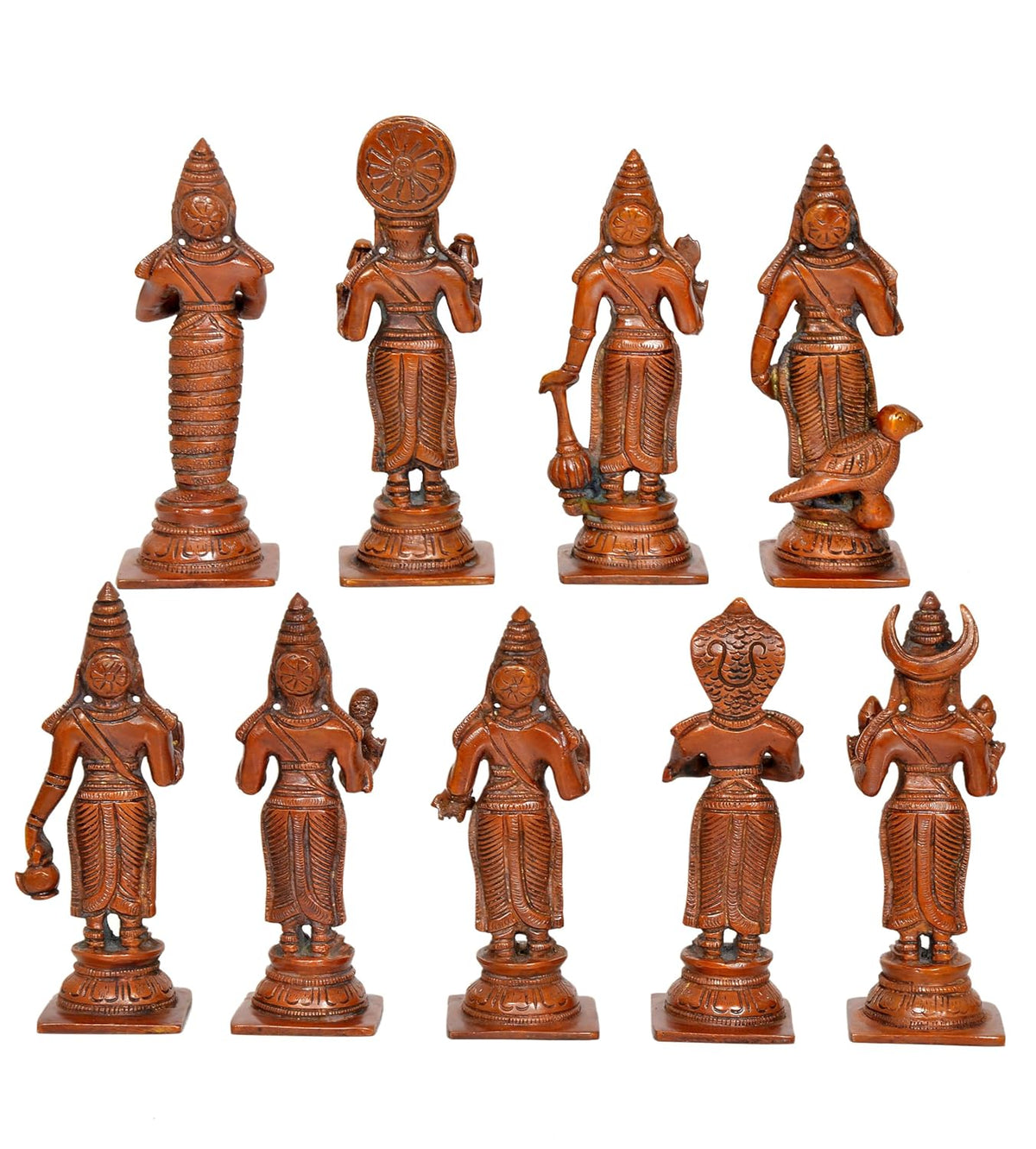 Handcrafted Brass Copper Finish Navagraha Statue Set-ArtyCraftz.com