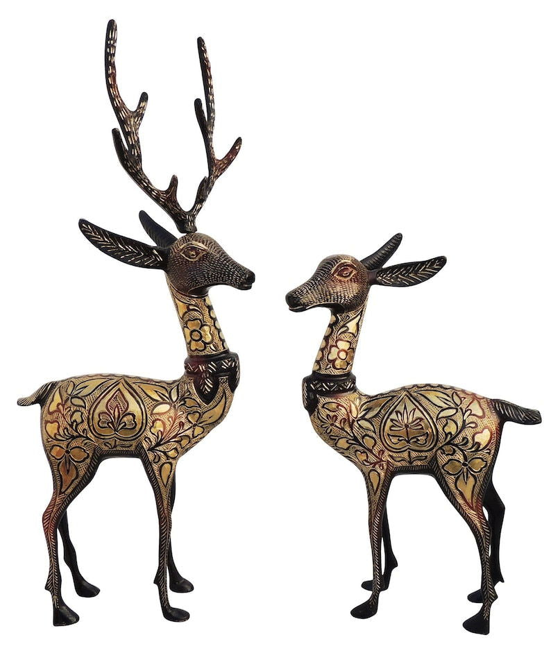 Handcrafted Brass Deer Pair Showpiece for Home Decor and Gifting Set of 2 Pieces - ArtyCraftz.com