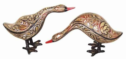 Handcrafted Brass Duck Pair Showpiece Meenakari Decorative Bird Set (17 Inch)