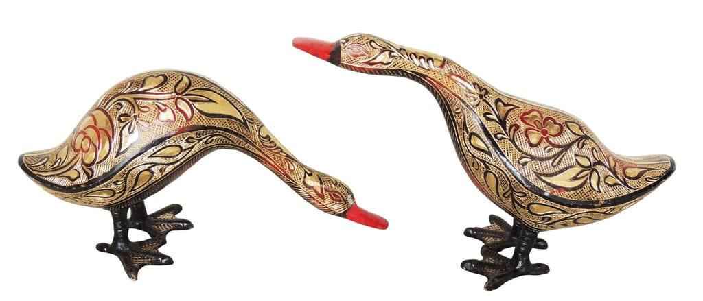 Handcrafted Brass Duck Pair Showpiece Meenakari Decorative Bird Set (17 Inch)