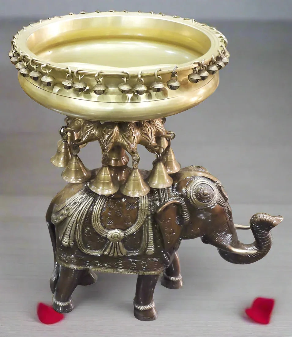 Handcrafted Brass Elephant Urli with Bells-ArtyCraftz.com