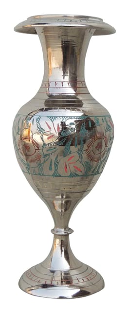 Handcrafted Brass Floral Engraved with Nickel Finish Vase - ArtyCraftz.com