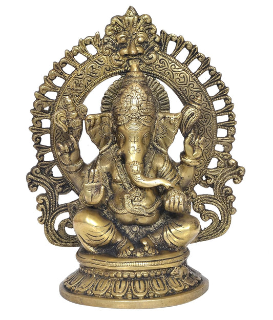Handcrafted Brass Ganesha Idol with Decorative Arch Front Image-ArtyCraftz.com