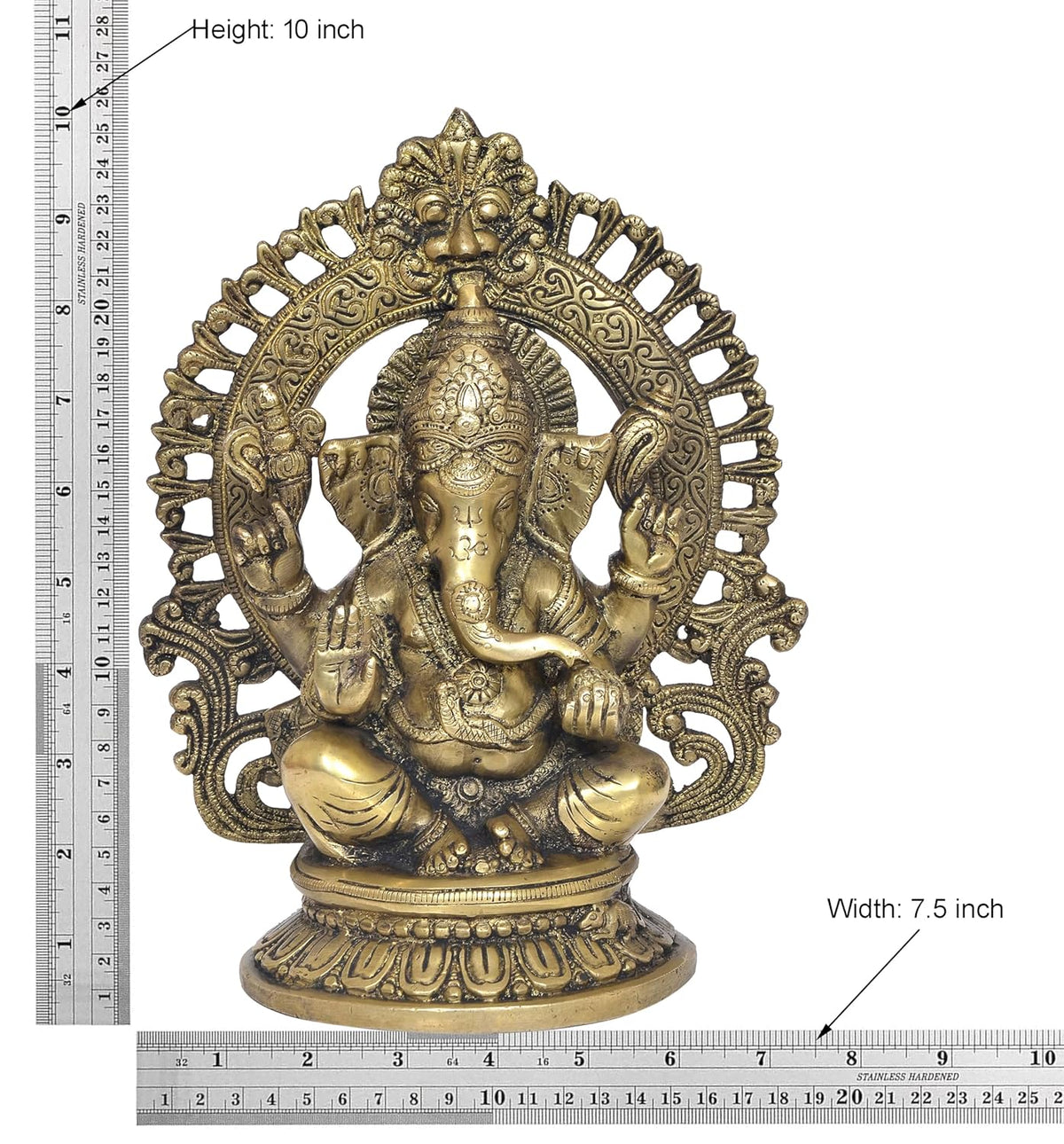 Handcrafted Brass Ganesha Idol with Decorative Arch Measurement-ArtyCraftz.com