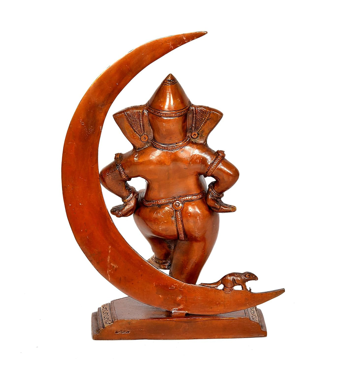 Handcrafted Brass Ganesha Statue with Crescent Moon for Home Decor Back View-ArtyCraftz.com