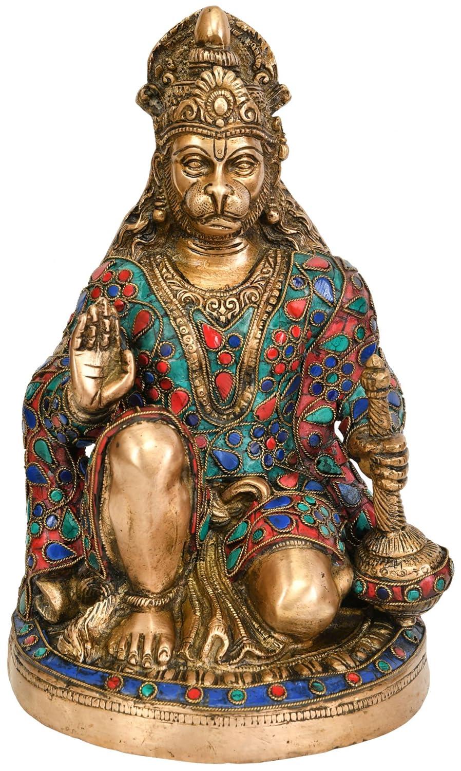 Handcrafted Brass Hanuman Idol with Meenakari Work-ArtyCraftz.com