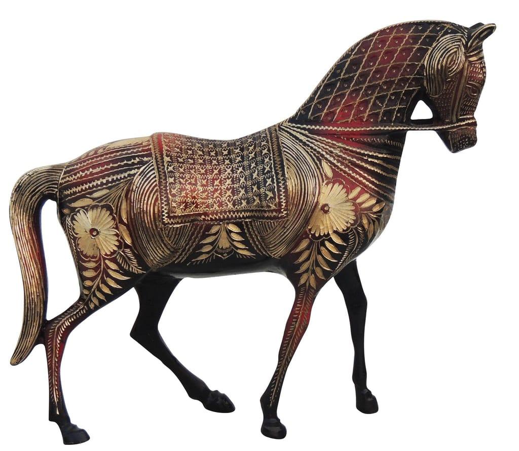 Handcrafted Brass Horse Showpiece for Home Decor and Gifting 11.5*3.5*10 Inches - ArtyCraftz.com