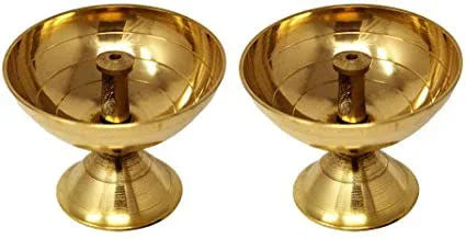 Handcrafted Brass Kamal Akhand Diya Oil Lamp Pooja Diwali (Set of 2 Pieces,5.5Cm) - ArtyCraftz.com